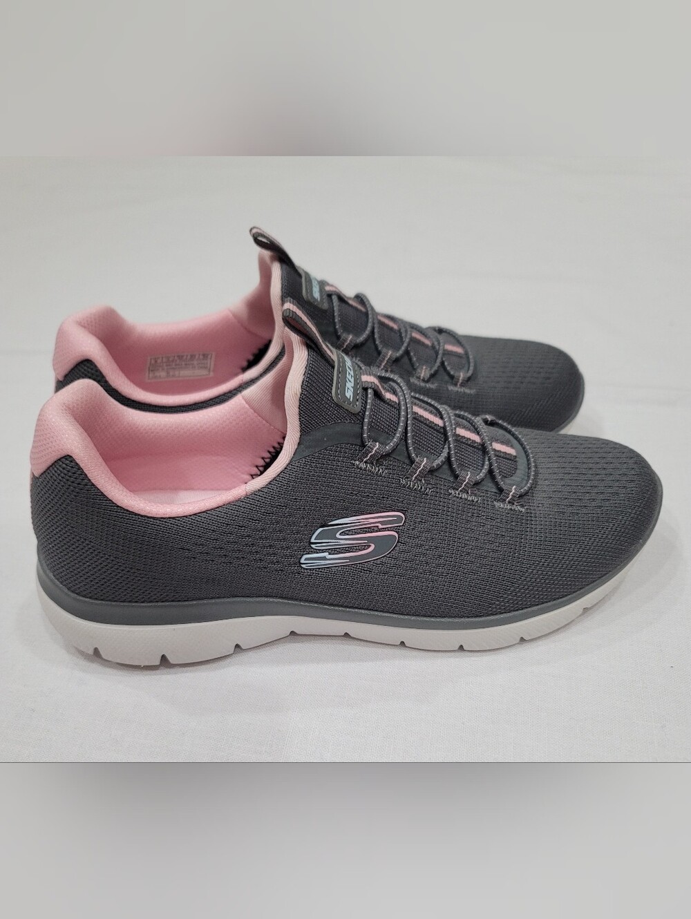Skechers Women’s Charcoal Gray & Light Pink Slip-On Sport Sneakers - Picture 2 of 5